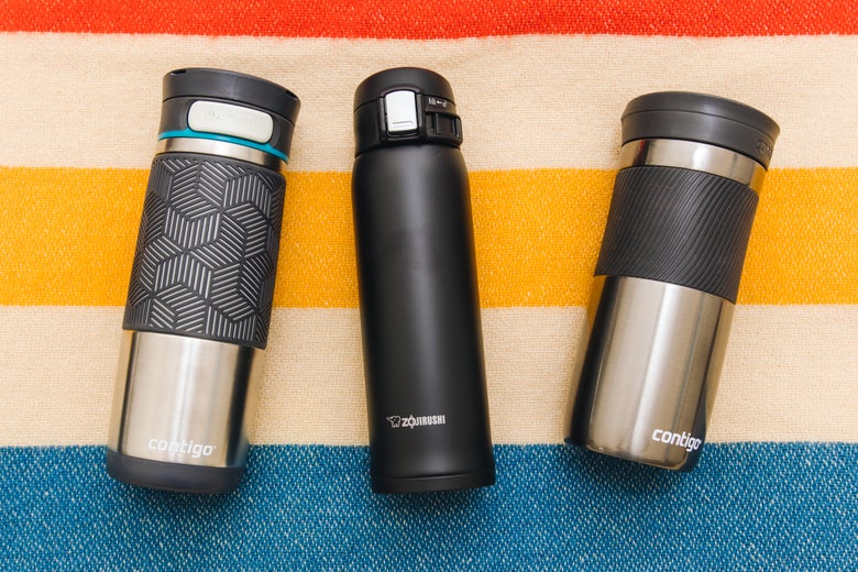assorted travel mugs